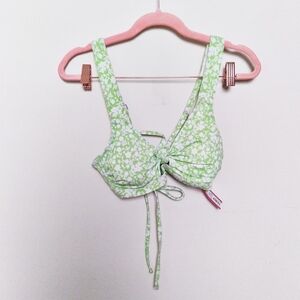 Xhilaration 90s Aesthetic Green and White Floral Print Tie Back Bikini Top